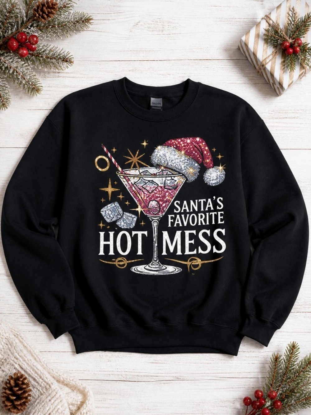 Santa’s Favorite Hot Mess Christmas Sweatshirt Funny Holiday Top